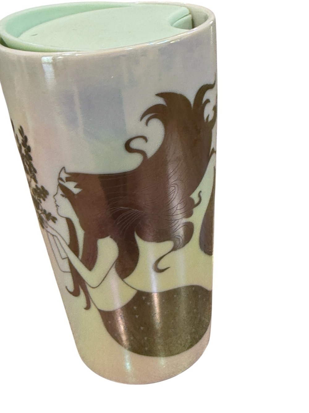 Starbucks Ceramic 12 oz Coffee Mug Iridescent Pearl  White With Sliding Lid